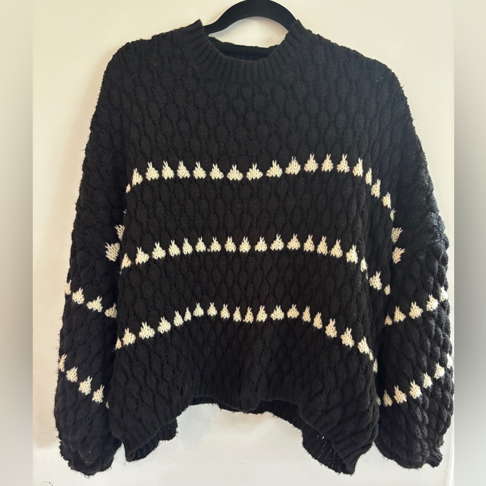 Pink Martini Black and White Crew Neck Sweater